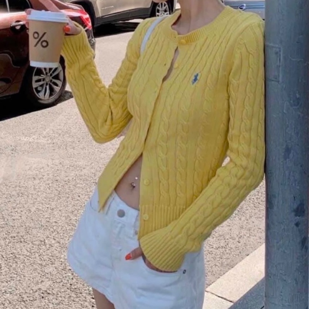 Ralph Lauren Yellow Cable Knit Cardigan | Size Small